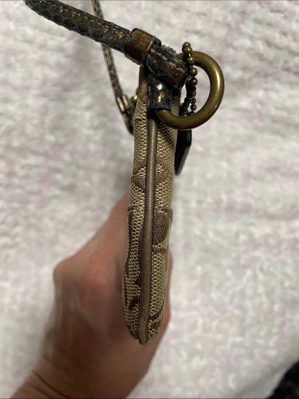 Coach Brown Signature Canvas Wristlet with Leather Tag